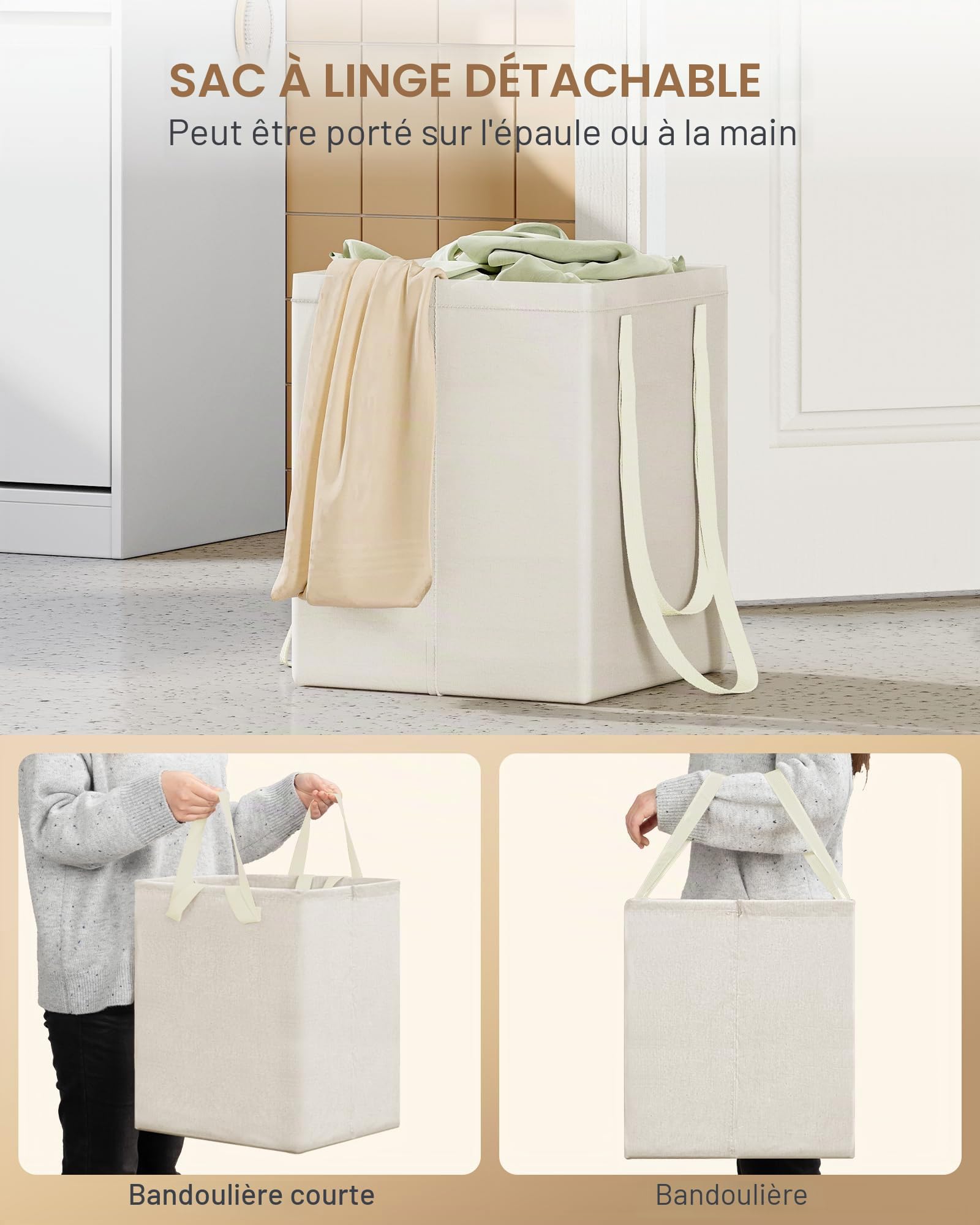 Hzuaneri Meuble Salle de Bain avec Panier à Linge, Placard de Rangement | 1 Tiroir et 1 Panier à Linge, Armoire Toilette , 40 x 40 x 100 cm, Blanc BC42003X