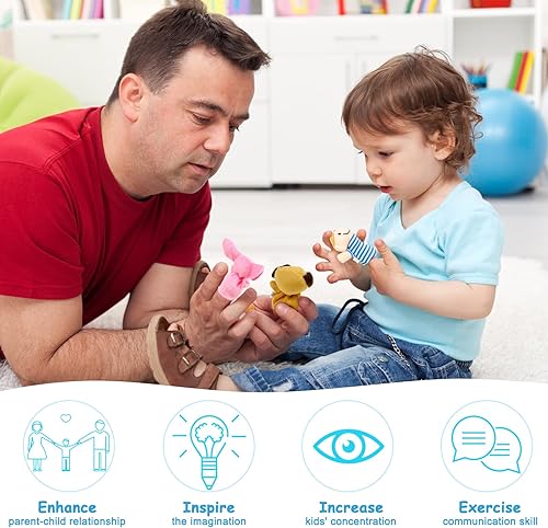 Miniatura 2 de Sealive 16 marionetas de dedo para niños pequeños, terciopelo suave, 10 animales y 6 miembros de la familia, perfectos para juegos de rol,