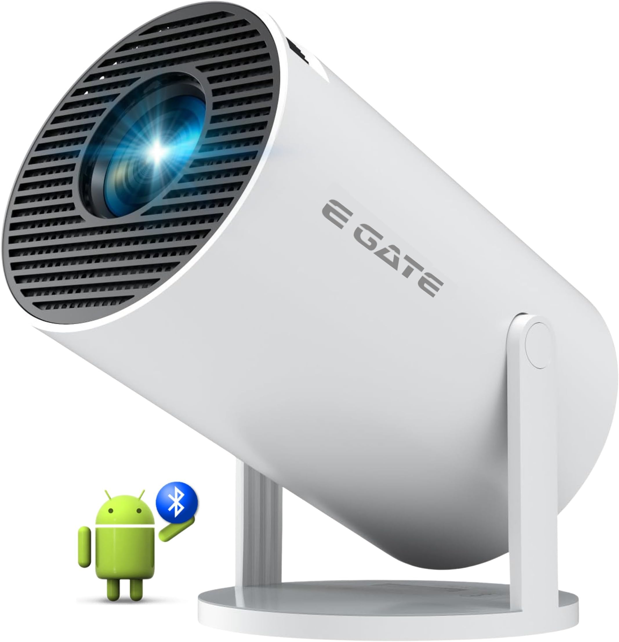 E GATE Atom 2X Smart Projector, 13.0 Android embeded on 950S Chip, 200 ISO, 1080p & 4K Support, Automatic & 4D Keystone with Netflix, Prime, WiFi & BT, Screen Mirroring, 720P Native, 1GB-8GB, Egate