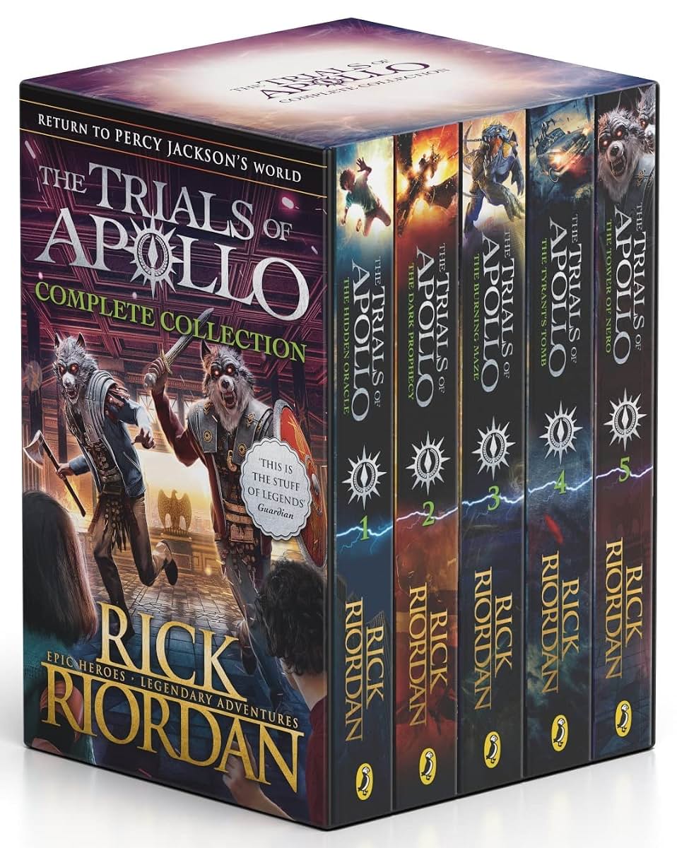 Five-book Rick Riordan Trials of Apollo complete collection displayed together