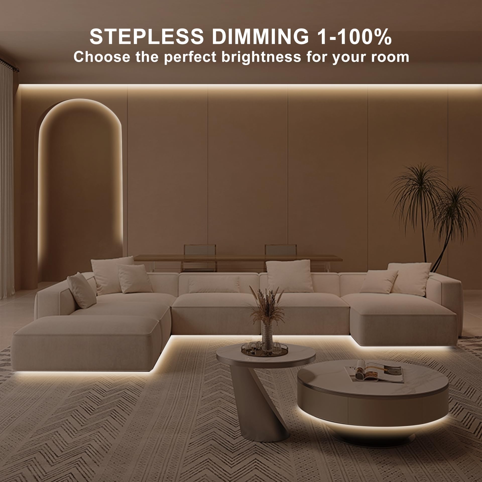 3000K COB LED Lichtleiste mit Fernbedienung, 5.0 m Dimmbar Warmweiß COB LED Licht Weißes Licht für Spiegel, Treppenhaus, Schrank, Zimmer