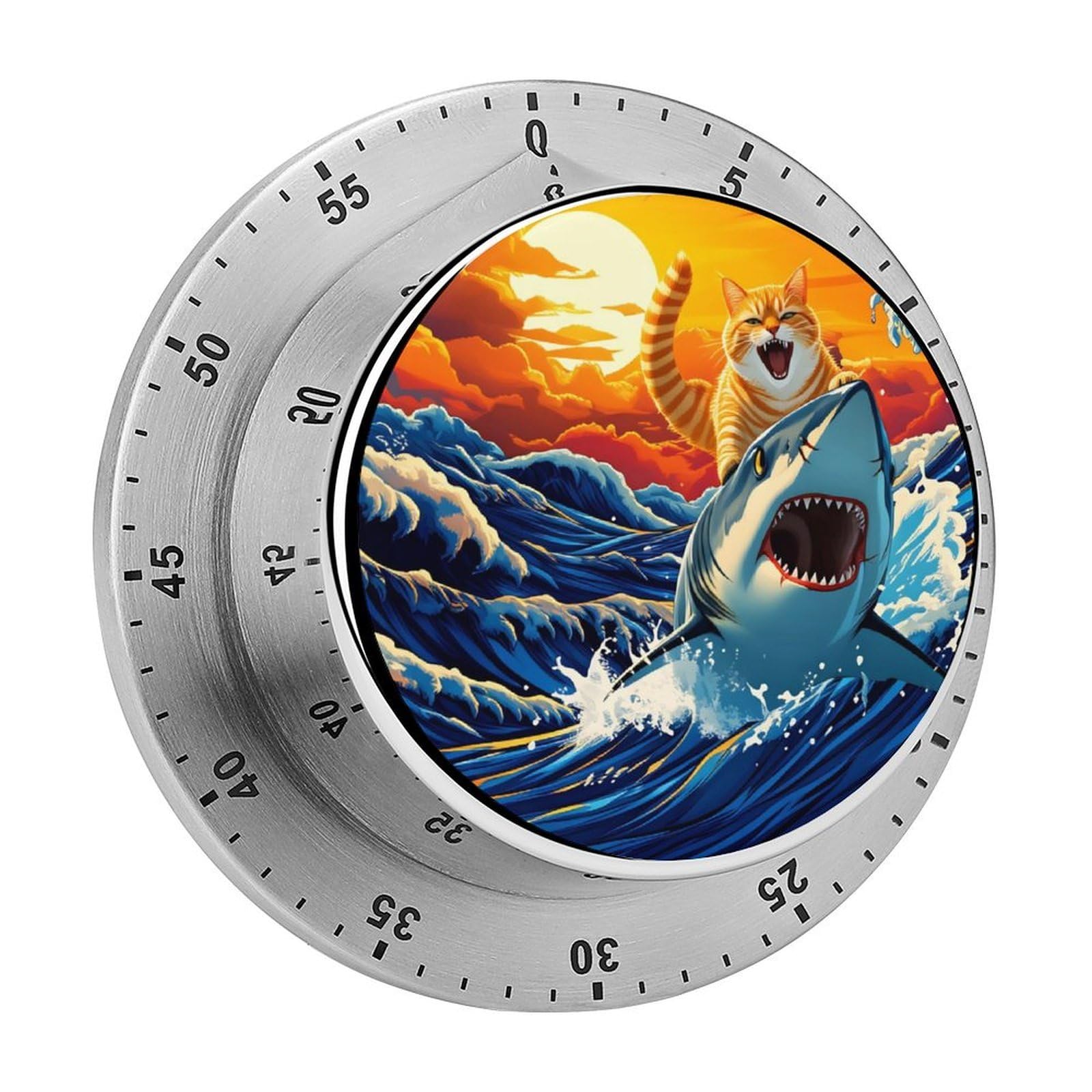CatMartining Shark Ocean Waves 60 Minute Wind Up Timer,Visual Mechanical Magnetic Timer with Loud Alarm for Kitchen