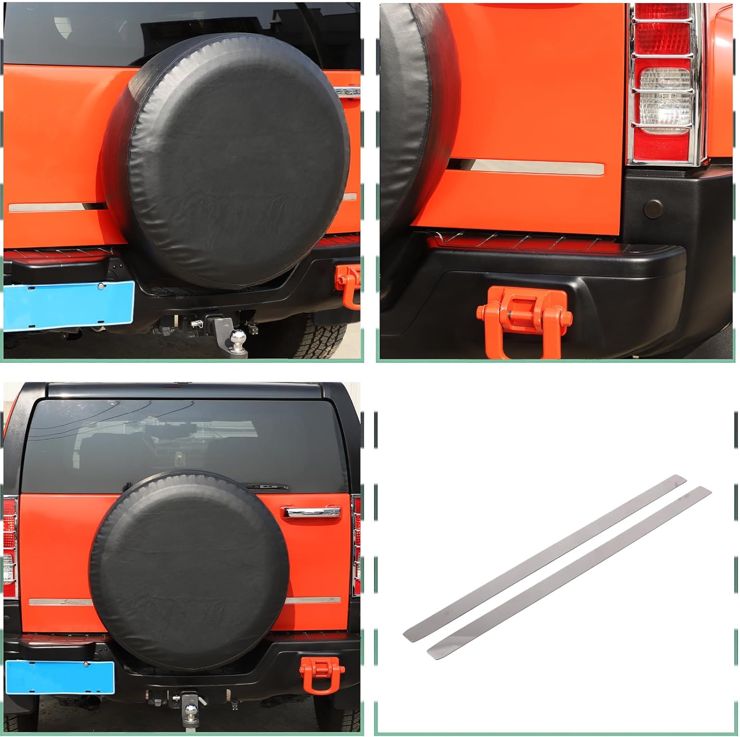 PIUGILH Tailgate Molding Trim Accent Cover Compatible with Hummer H3 2005 2006 2007 2008 2009 Exterior Accessories, Lower Tailgate Trim Panel Cover, Bright Silver, 2Pcs