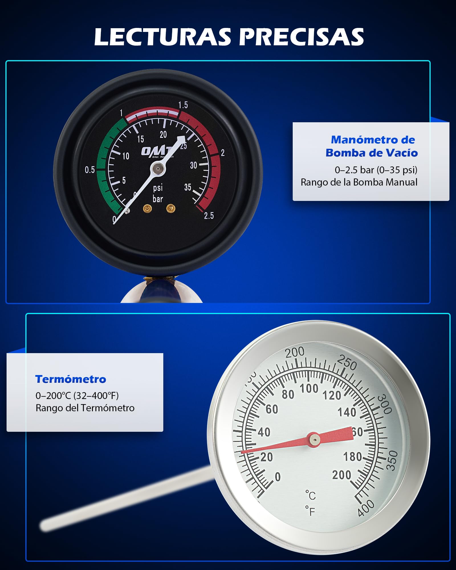 Orion Motor Tech 19 Piezas Kit de Prueba de Presión del Refrigerante con 15 Adaptadores y Llave Kit de Prueba de Presión para el Sistema de Refrigeración con Bomba de Vacío y Termómetro con Sonda
