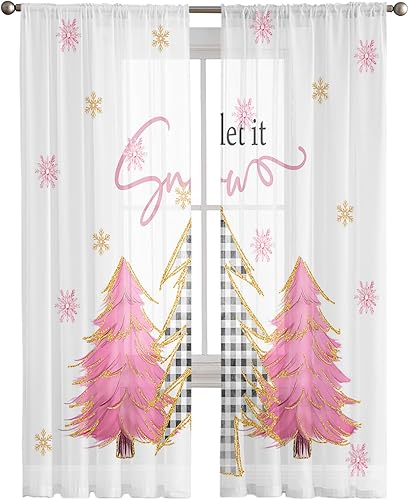 Miniatura 2 de Cortinas de Navidad para sala de estar, cortinas traslúcidas para árbol de Navidad, cortinas de ventana con bolsillo para barra, cortinas de ventana