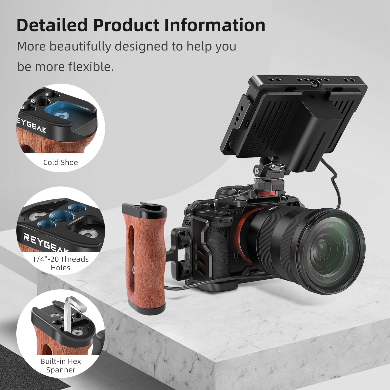 SMALLRIG Houten Mini Side Handle (met 1/4-20 Schroeven) voor Camera Cage - 2913