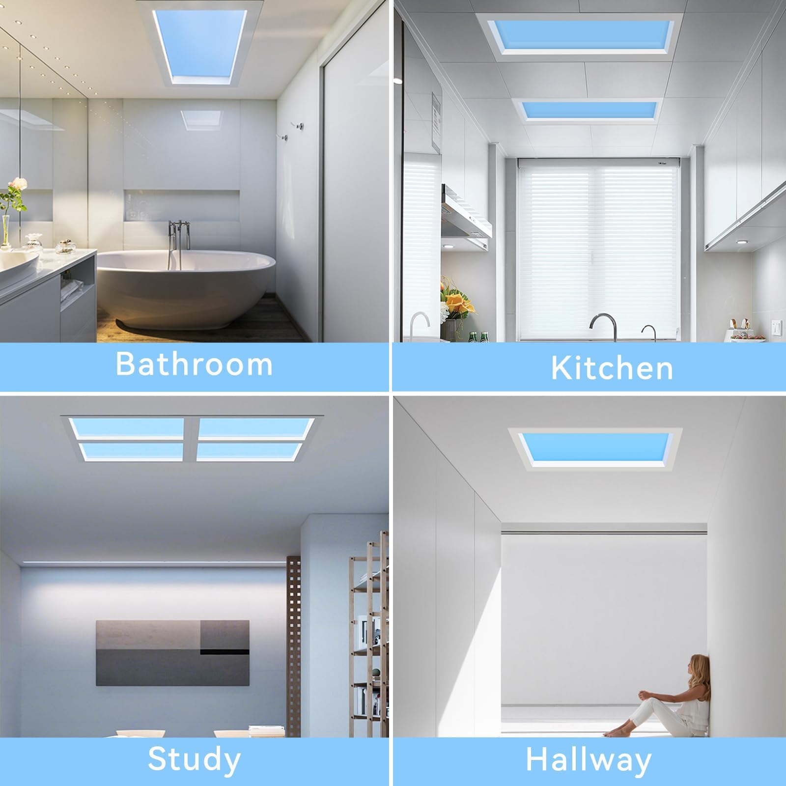 Luz natural de día con cielo azul, lámpara de techo con tragaluz artificial y control remoto, instalación empotrada, temperatura de color ajustable, para habitaciones(600x1200mm)