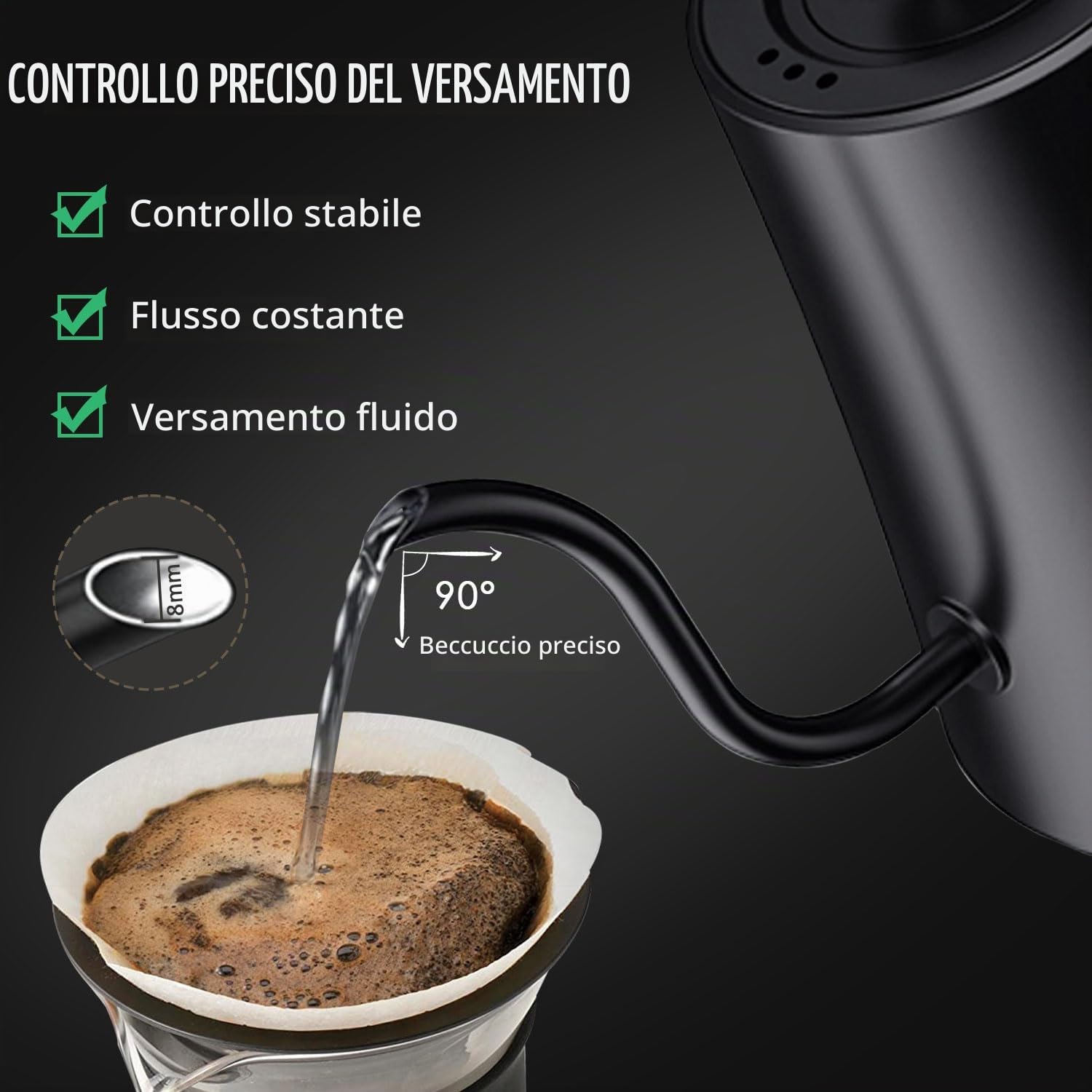 Bollitore Elettrico A Collo Di Cigno Bollitore Per Tè E Caffè In Acciaio Inossidabile, Riscaldamento Rapido, Indicatore Led, Funzione Di Mantenimento Del Calore, Regolazione Della Temperatura