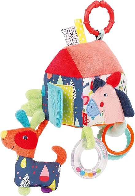 Fehn 055269 Activity Haus COLOR Friends zabawka do zawieszenia dla niemowląt i małych dzieci od 0 miesięcy  wspomaga zmysł dotykowy i motorykę precyzyjną  rozmiar: 13 x 9 x 9 cm