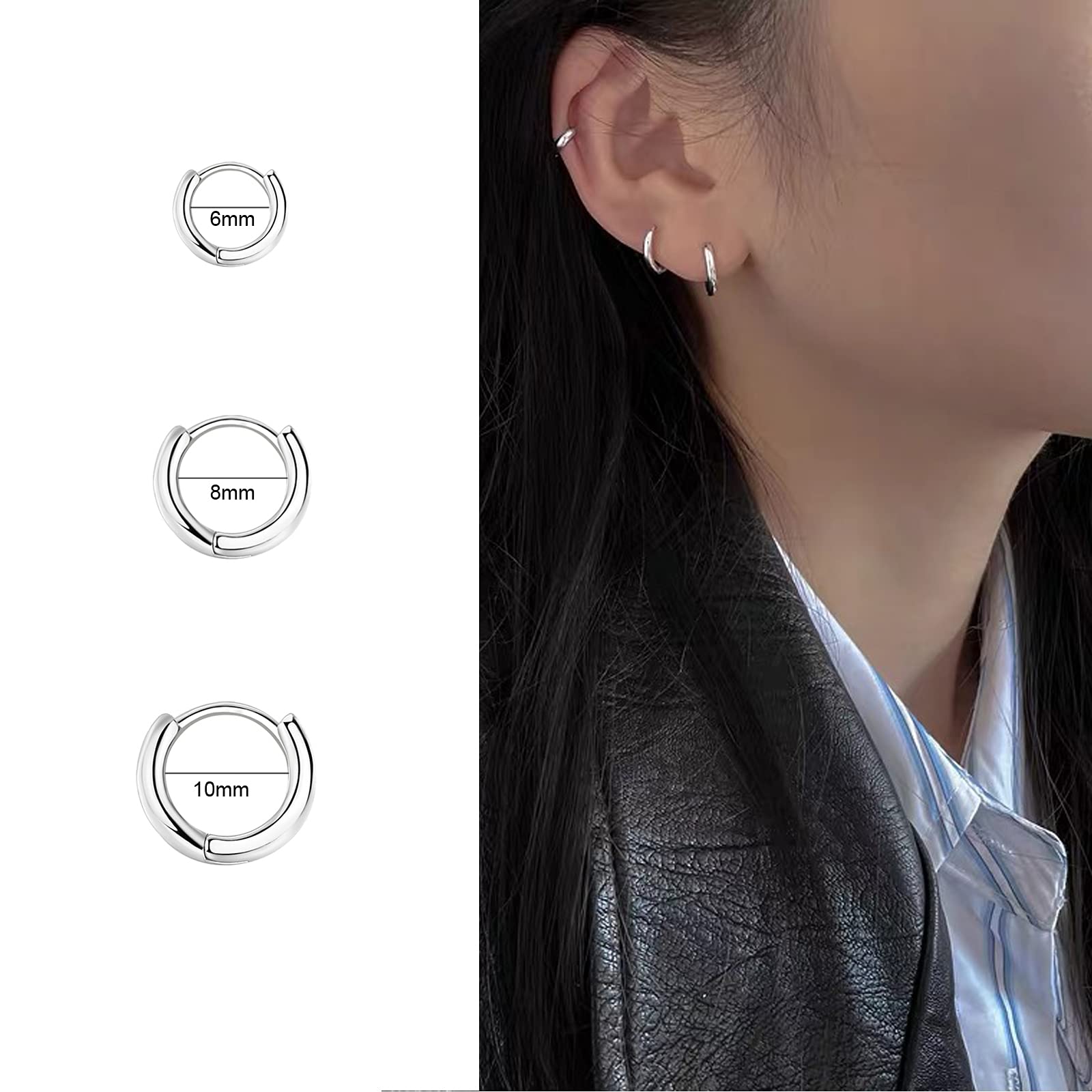 3 Paia Orecchini Cerchio Argento 925 per Donna, Orecchini Cerchio Piccoli Set Orecchini Donna Argento Orecchini Bambina Anallergici 8mm, 10mm, 12mm