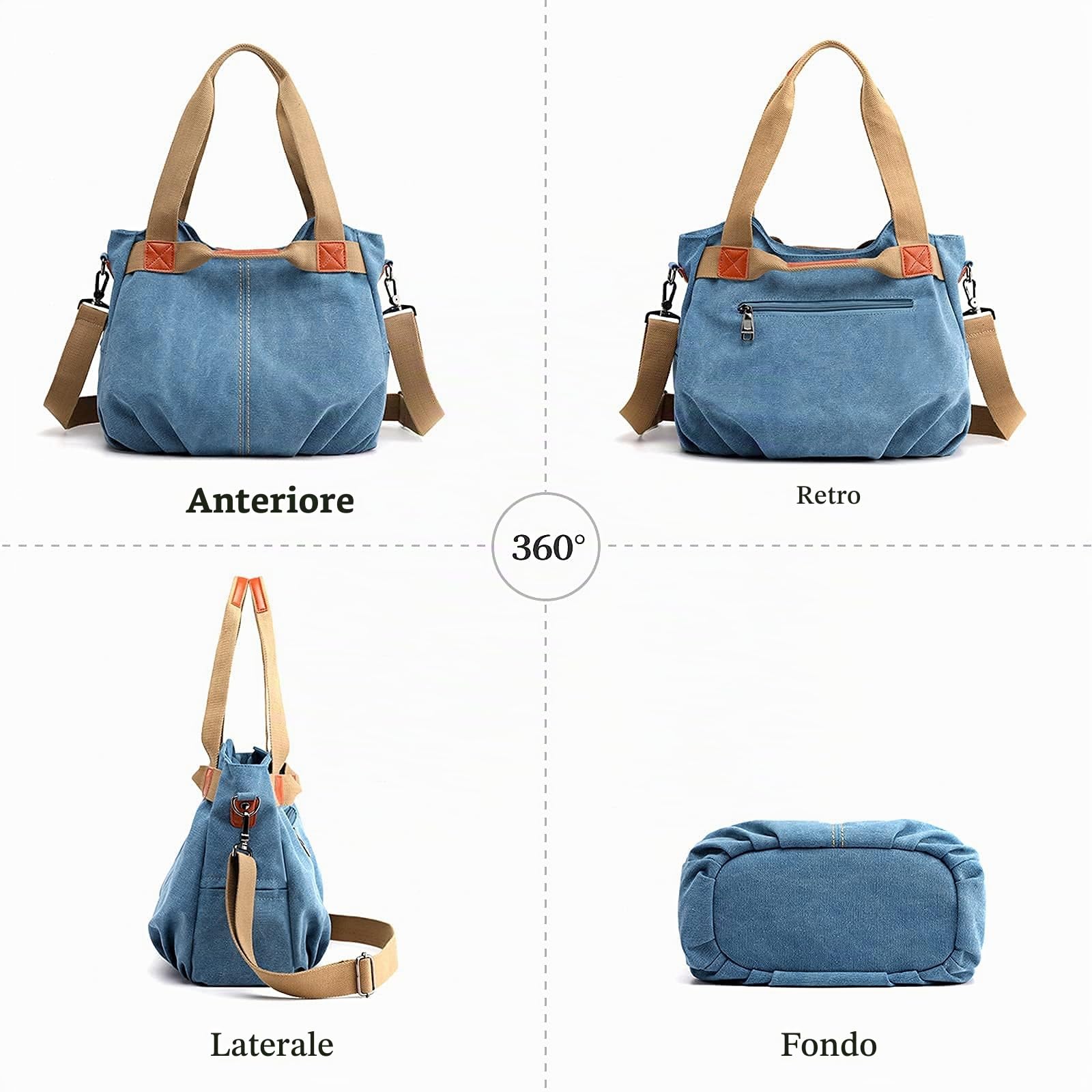 FANDARE Tela Borsa Tracolla Spalla Tote Donna Borsa a Mano Messenger per Shopping Viaggio Partito Work Crossbody Bag Marrone