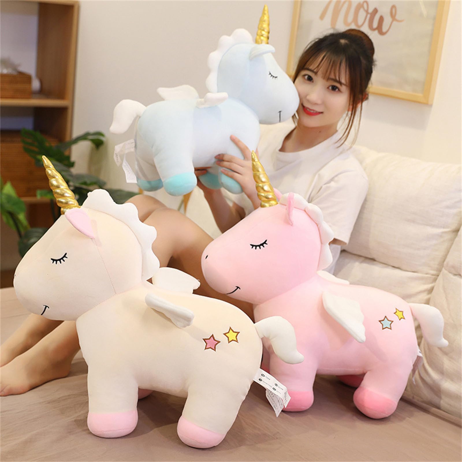 Einhorn Kuscheltier, Einhorn Kuscheltie Mit FlüGel, PlüSch Einhornsuper Sanft Samten TeddyKuscheltier, Cartoon EinhornplüSch, Geschenk FüR Kinder MäDchen-Bunt Rosa (58cm,LAN)