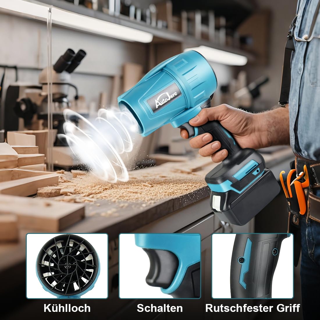 Akku-Laubbläser Kompatibel mit Makita 18V Akku Bürstenloser Mini Gebläse 28000RPM Turbo Gebläse für Auto, Staubbeseitigung, Schneefräsen (ohne Batterie)