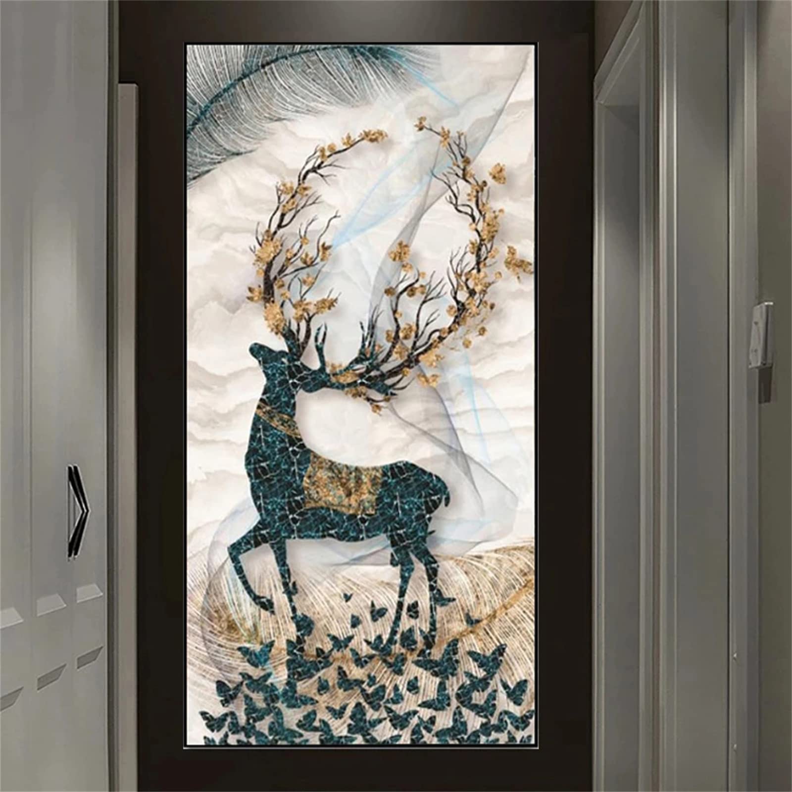 DIY zestawy do malowania diamentami 5D, pełne wiertło diamentowy obraz dla dorosłych i dzieci, kryształ górski haftowanie obrazy do dekoracji ścian domu - 90 x 180 cm (zwierzę jeleń)