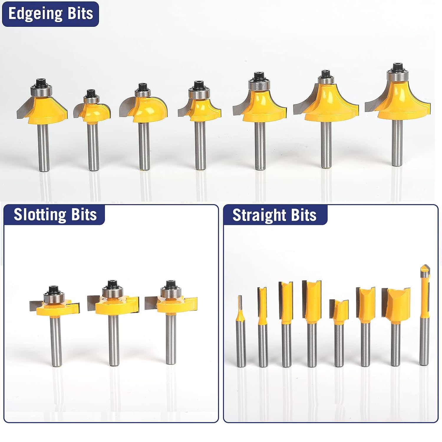 TOTOWOOD Juego de brocas de enrutador, juego de brocas de carburo de tungsteno con vástago de 1/4, kit de brocas de enrutador de 35 piezas para bricolaje, proyectos de carpintería, juego de brocas de