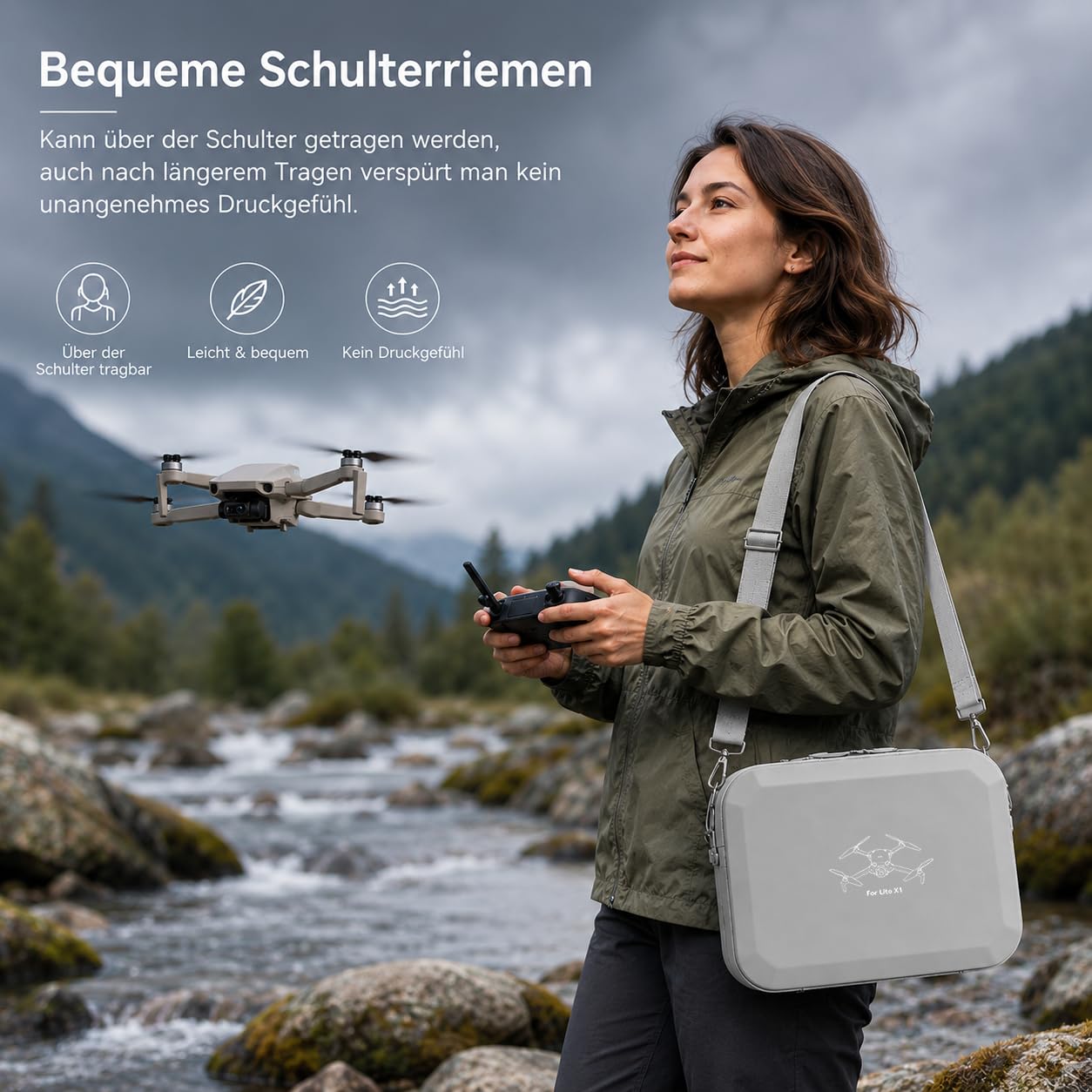 Tasche für DJI Lito X1 Fly More Combo, Hartschalen Koffer Tragetasche kompatibel mit RC-N3 Fernsteuerung, 3 Akkus, Ladegerät-Hub und Zubehör, wasserdichte Schutztasche für Outdoor-Reisen