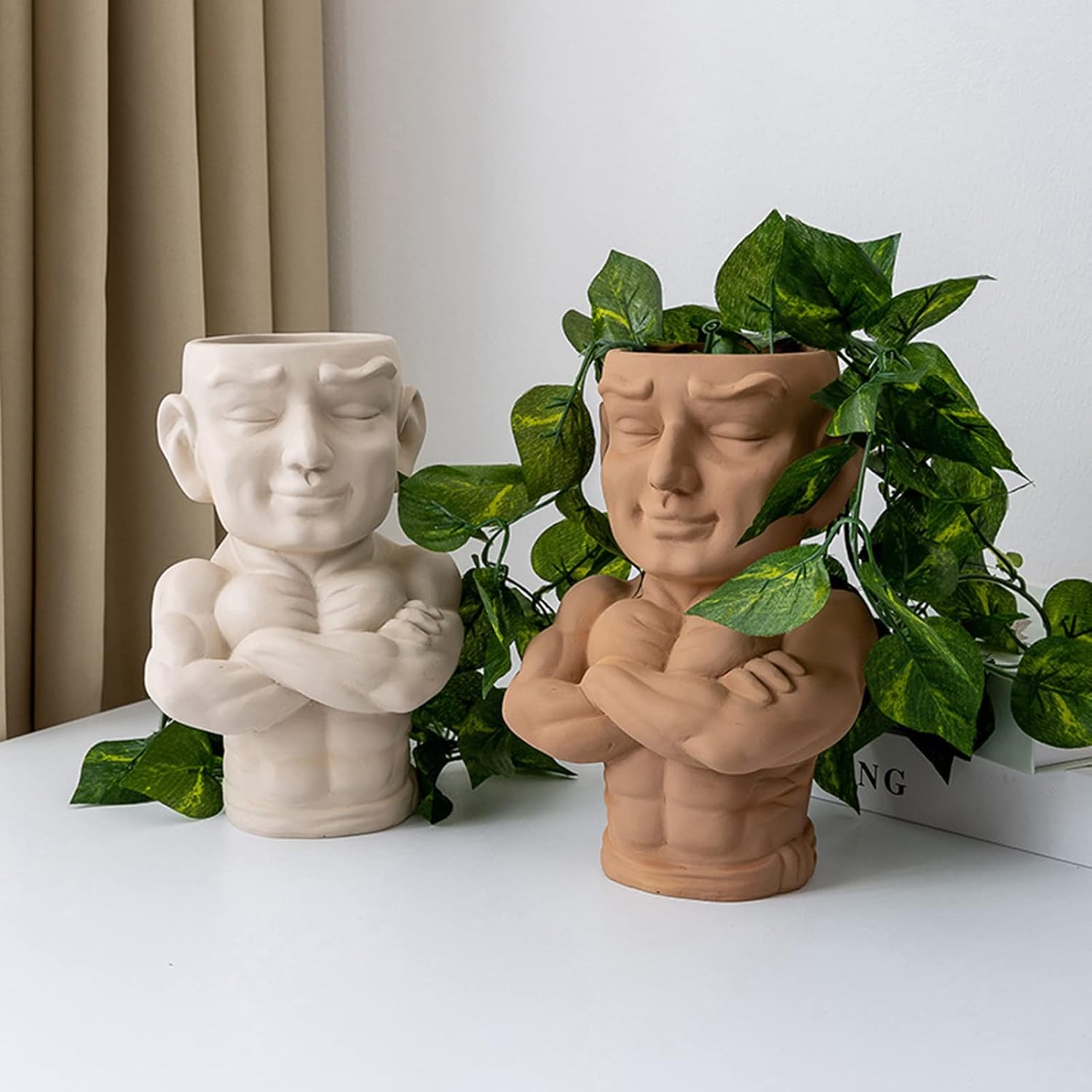 Flower Pots Indoor Face Planters Pots Head Muscle Man Flower Pot Plant Pots Small Flower Pot Heads Plant Resin Head Planters for Indoor Plants Coffee