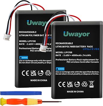 PS5 Controller Battery, 4000mAh LIP1708 PS5 Battery Replacement 2 Pack for Sony PS5 PlayStation 5 DualSense CFI-ZCT1W Wireless Controller with Tool Set Not Fit DualSense Edge