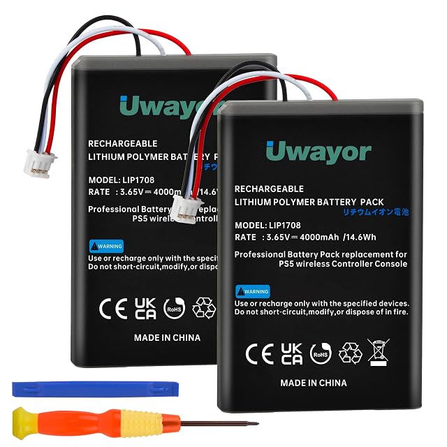 PS5 Controller Battery 4000mAh LIP1708 PS5 Battery Replacement 2 Pack for Sony PS5 PlayStation 5 DualSense CFI-ZCT1W Wireless