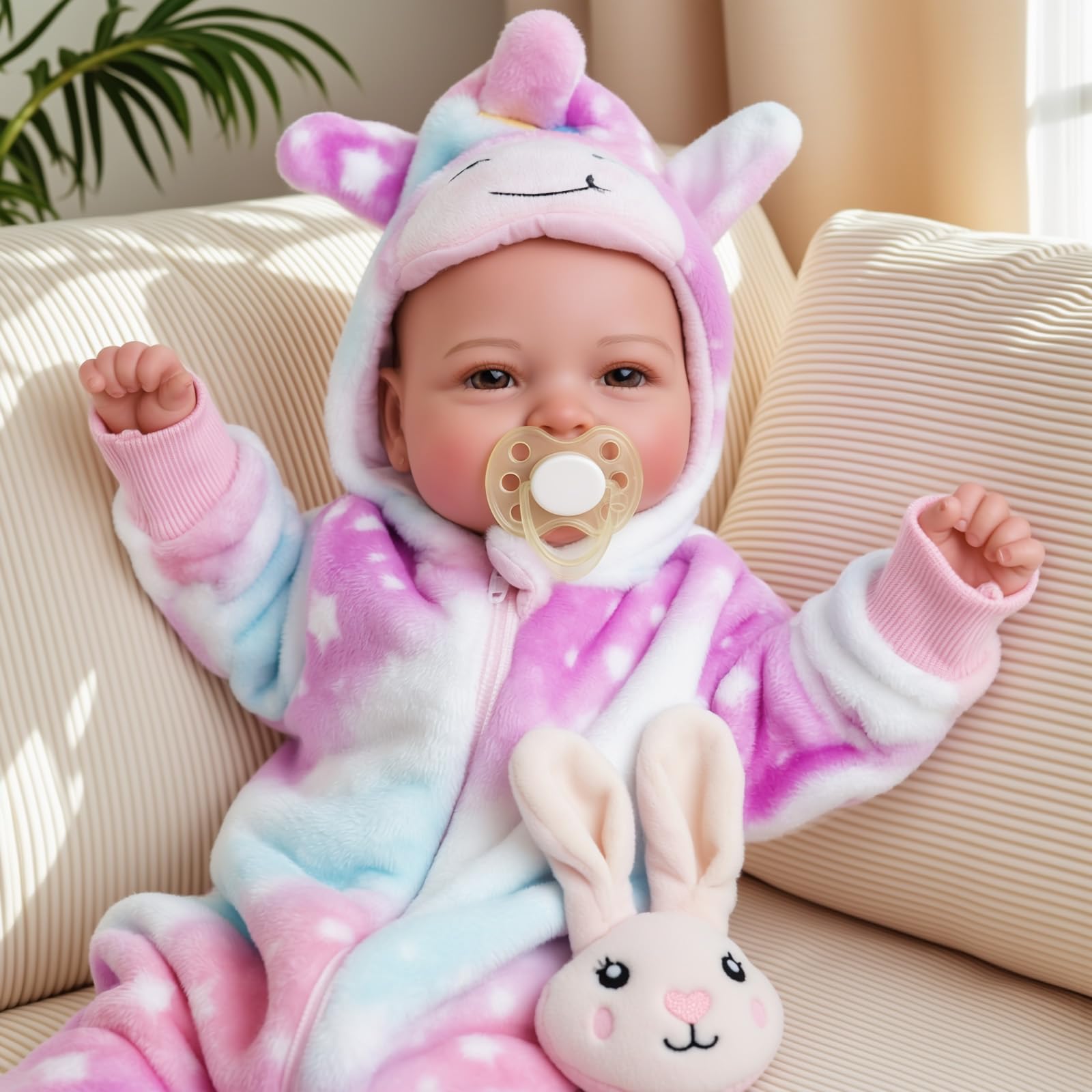 BABESIDE Muñeca de bebé de 43 cm / 17 Pulgadas con Cuerpo de Tela, muñeca con Encantador Atuendo, Chupete y biberón como Regalo para niños a Partir de 3 años
