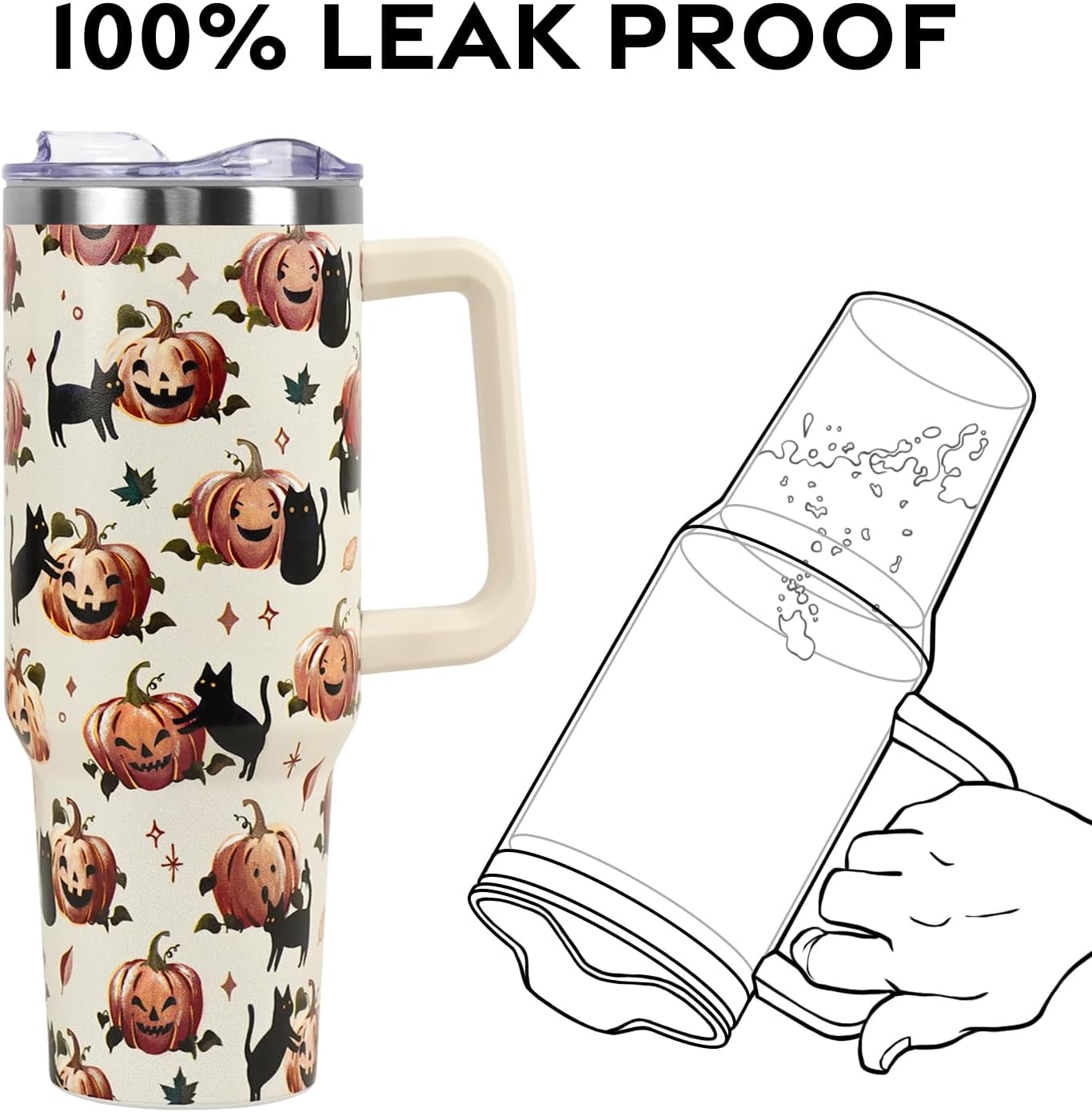 Fall HalloweenTumbler with Lid and Straw 40oz,Pumpkin Black Cats Vacuum Autumn Insulated Leak Proof Tumbler,Farmhouse Cute Gifts Women Girls,Fall Accessories Stainless Steel Coffee Cup - Image 5