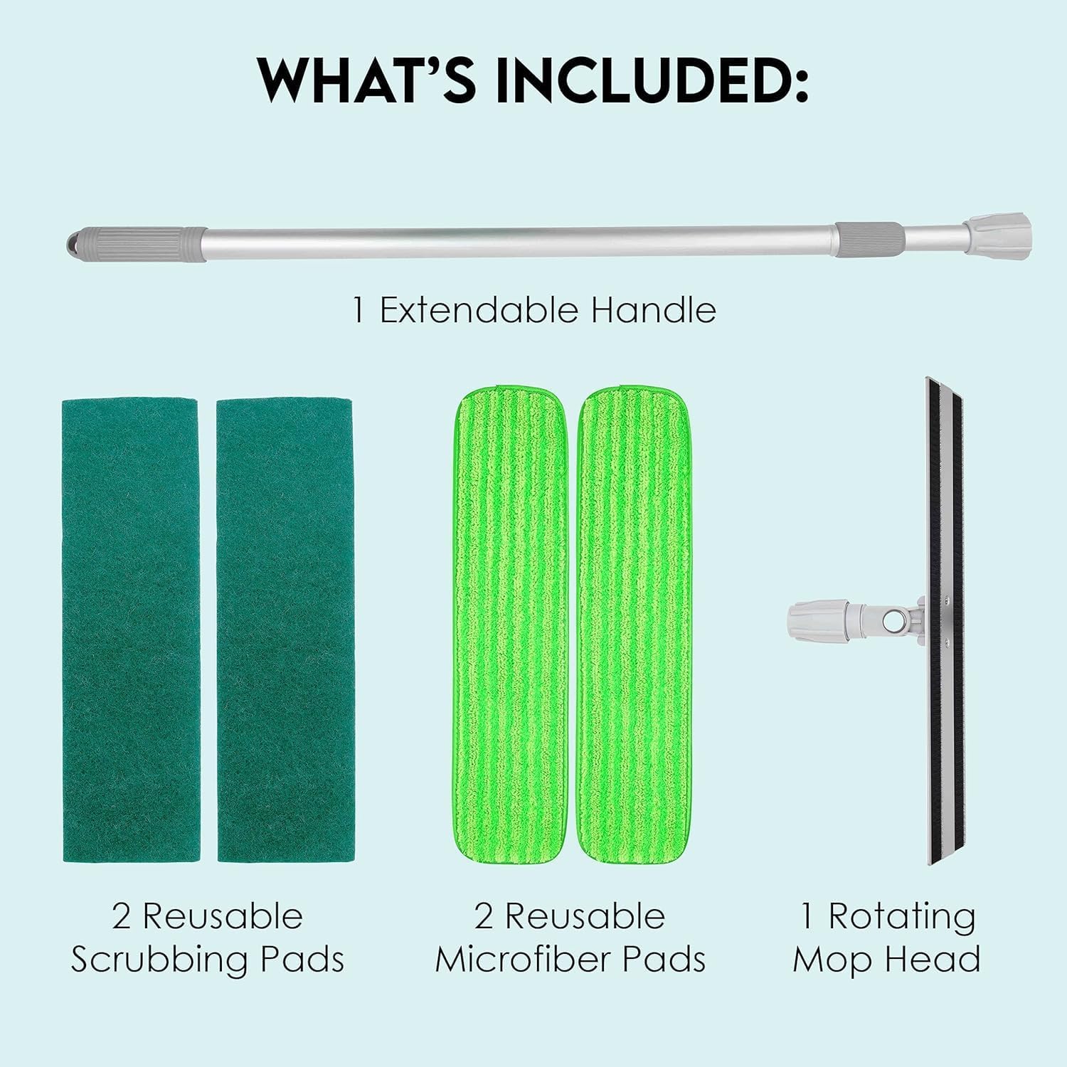 Mop Floor Cleaning System, 18-inch Dust Mop with 4 Reusable Pads for Hardwood and Tile, 360-Spin Floor Mop Head & Extendable Handle, Household Cleaning Tools