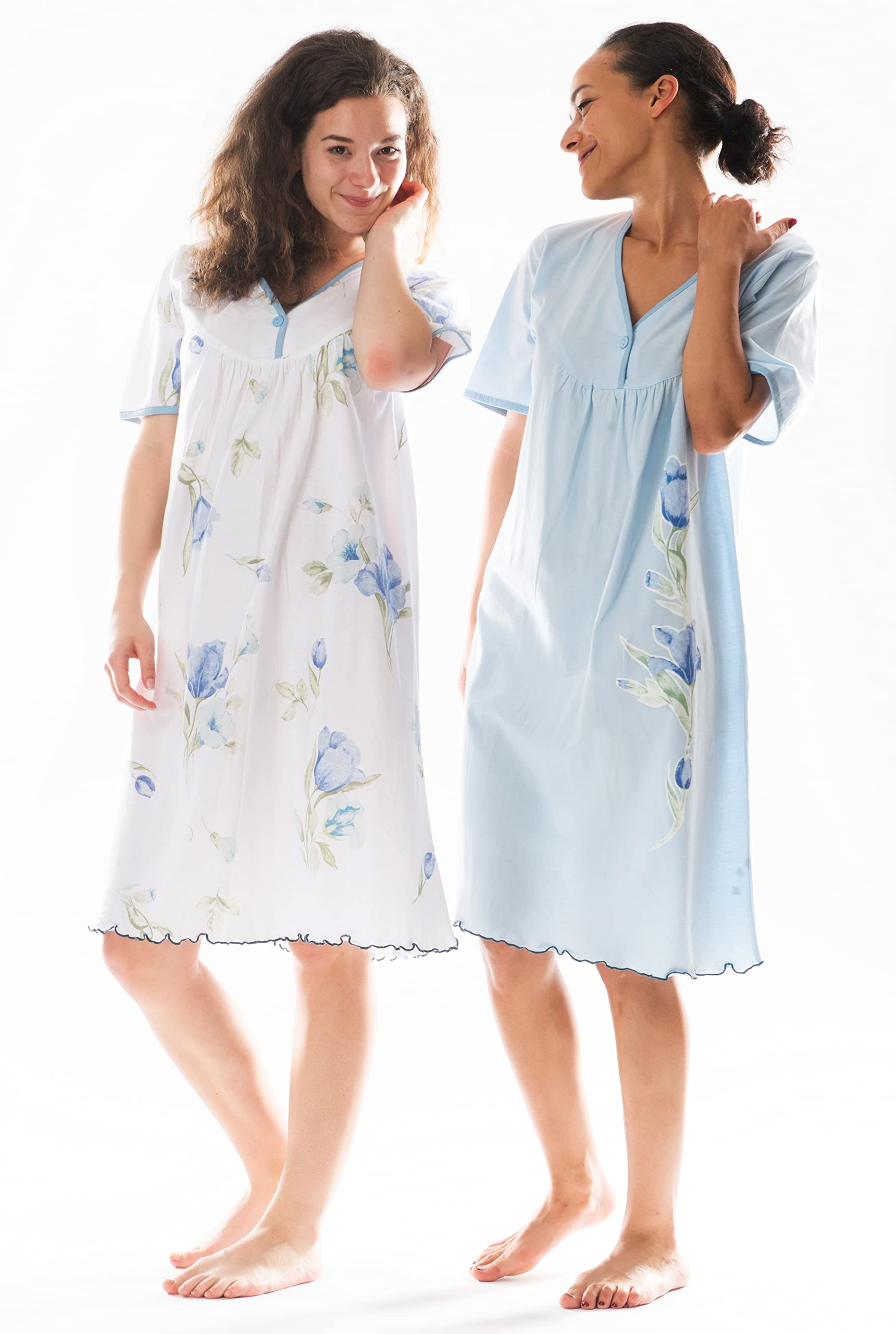 Consult-Tex Damen Nachthemd Kurzarm oder Langarm 2er Pack, Baumwolle-Jersey Nachtwäsche, Schlafhemd Sleepshirt, Schlafkleid (DF844/845)