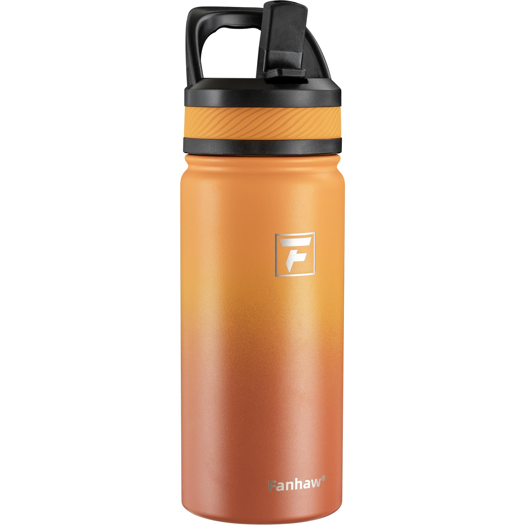 Fanhaw 550ml/18oz Kids Insulated Water Bottle with Straw Lid – Stainless Steel Double Wall Vacuum, Leak-Proof, BPA-Free Water Bottles for School Boys & Girls(Yellow Orange)