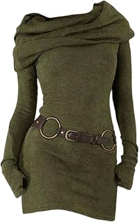 AYAZER Fashion Slim Fit Hooded High Neck Long Knit Top Thumbhole Full Sleeve Belt Women's Long Knit T-Shirt