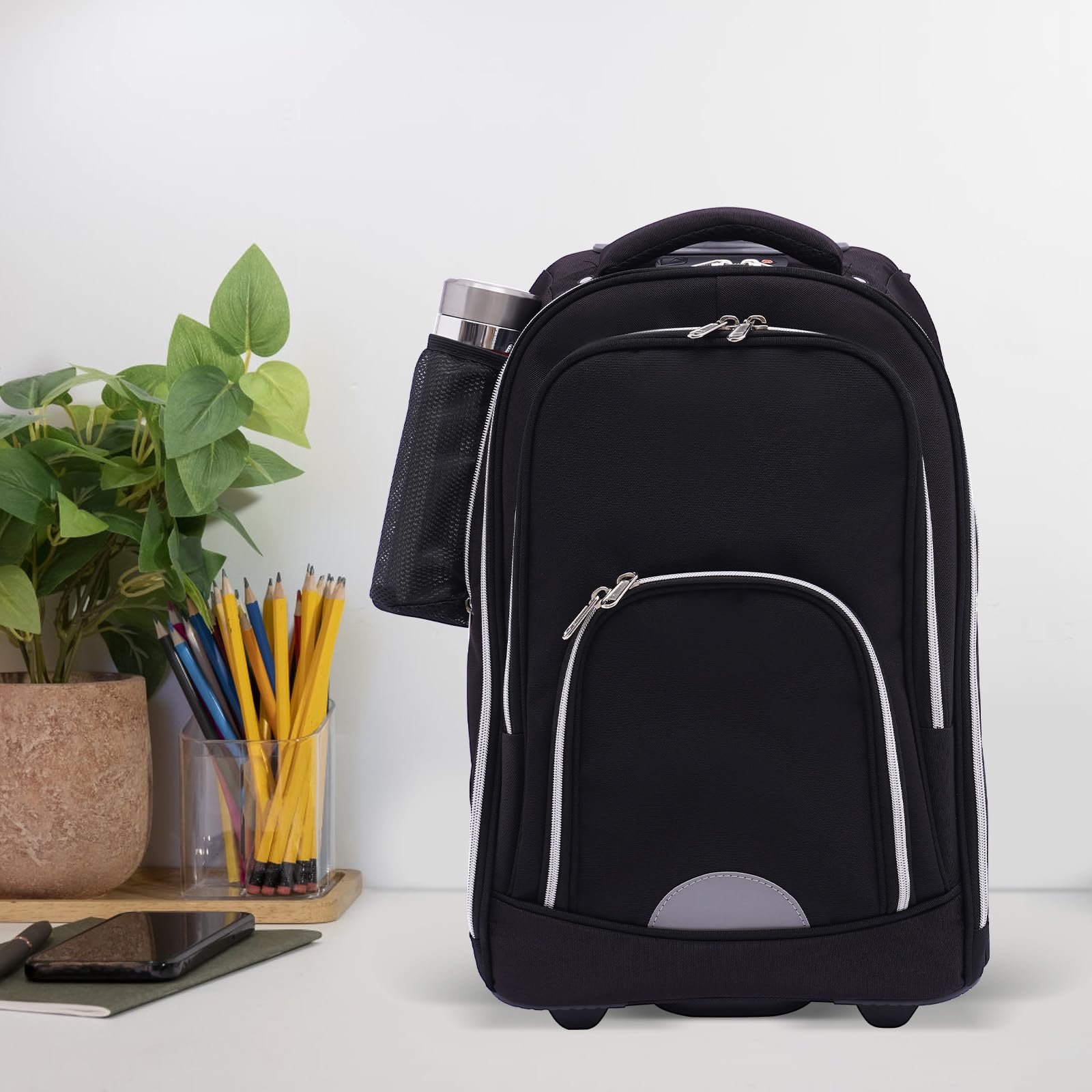 Mochila trolley con ruedas para portátil, mochila grande con ruedas para portátil de 15 pulgadas, bolsa de viaje, mochila de equipaje de mano para viajes/hombres/mujeres-Negro