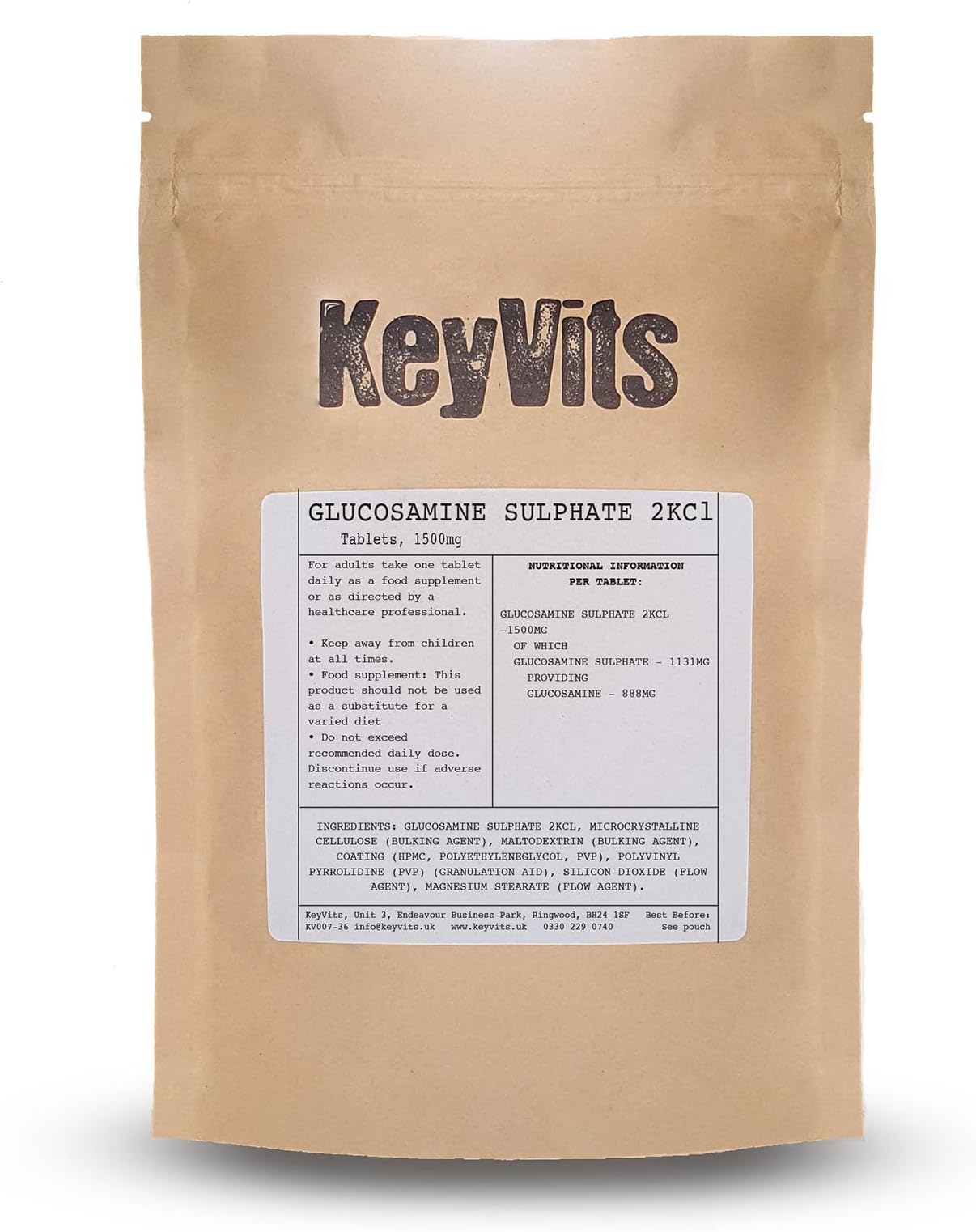 Glucosamine Sulphate 1500 mg 2KCl, 365 Tablets (1 Year Supply), High Strength Glucosamine Tablets 1500mg