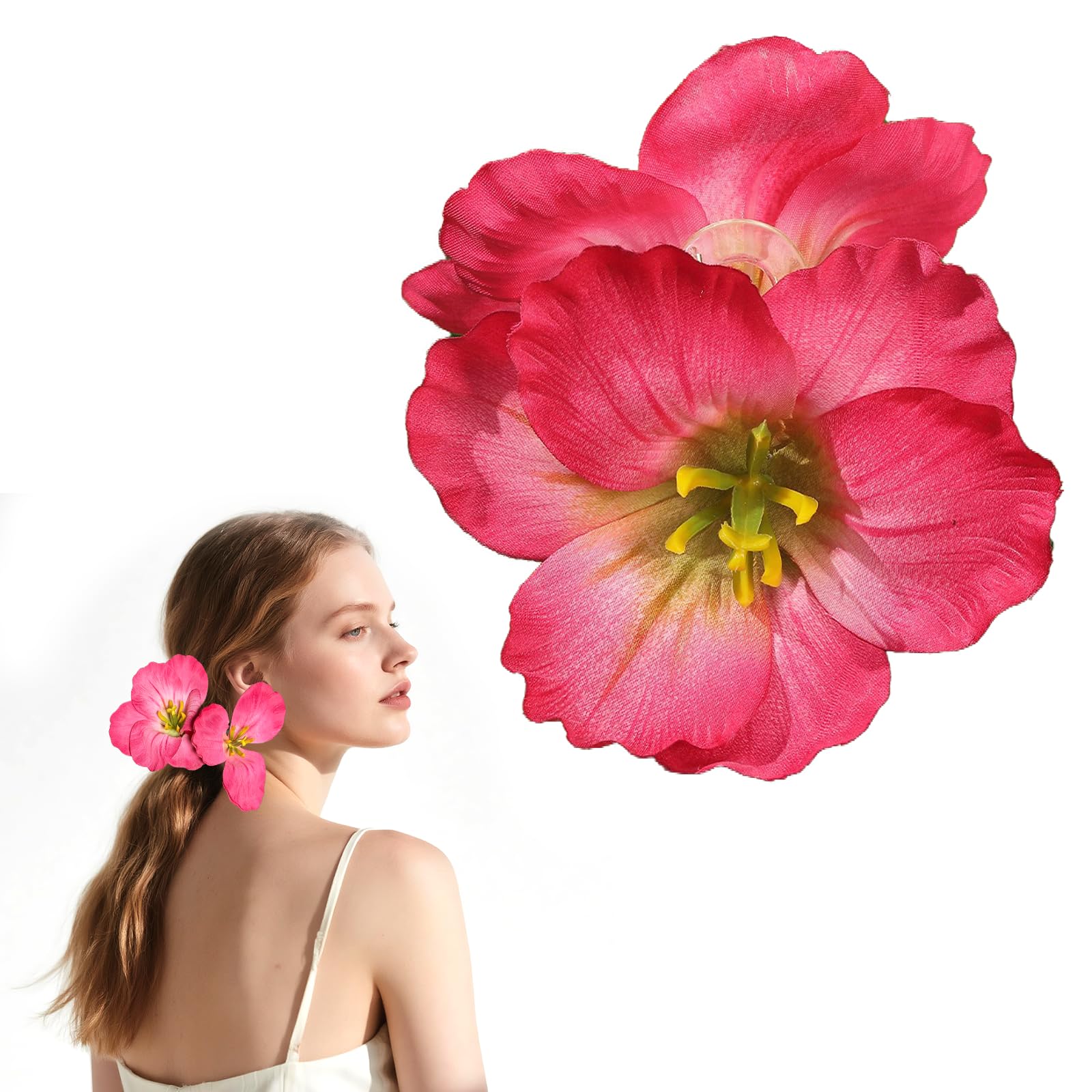 Rose Red Artificial Hawaiian Flower Claw Clips for Women Plumeria Hair Accessories Summer Beach Hair Claw Clips Hibiscus Flowers Hair Barrettes for