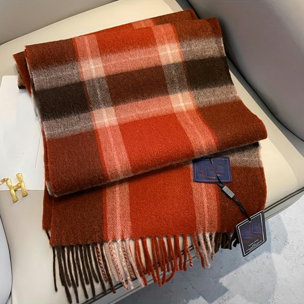 Bufanda de Lana a Cuadros Rojos de inspiración británica SYJYM para Parejas, Lavable a Mano, otoño e Invierno