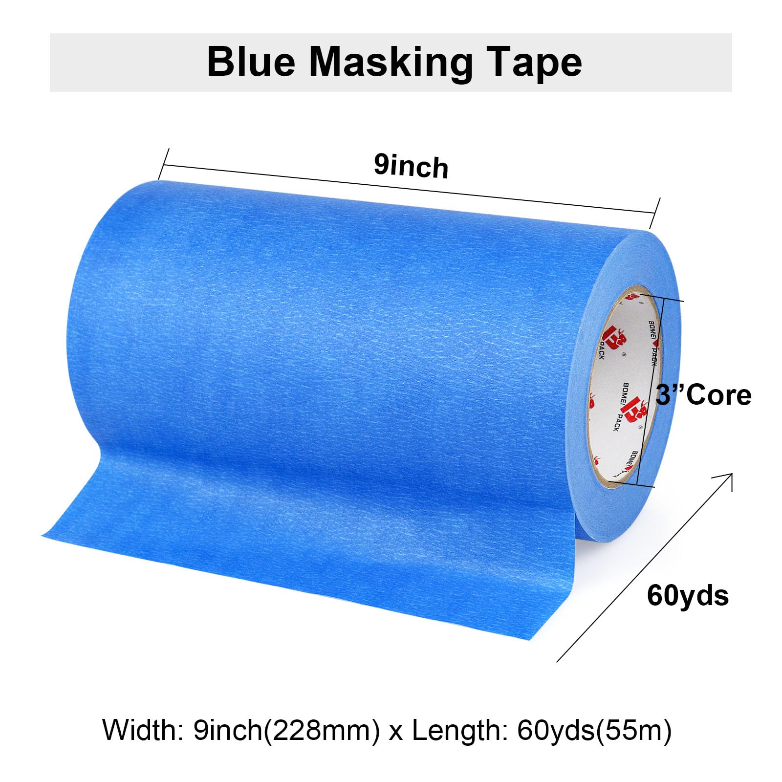 BOMEI PACK Cinta de pintor azul ancha de 9 pulgadas x 60 yardas, cinta de impresión 3D para corte láser, cinta de enmascarar ancha de eliminación limpia de 21 días