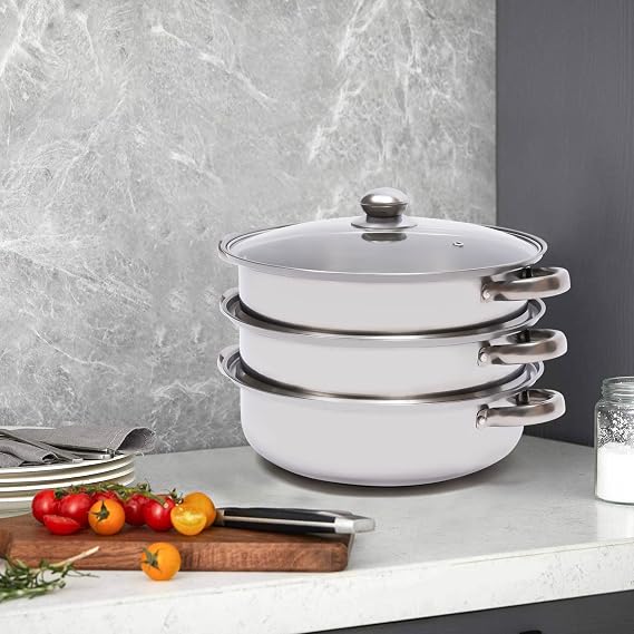 DYRABREST 3 Tier Multi Tier Layer Stainless Steel Steamers Pot For Cooking With Stackable Pan Stackable Pan Insert Lid, Three-layer Steamers, Food Steam, Vegetable Steamer Cooker, Steamer Cookware Pot