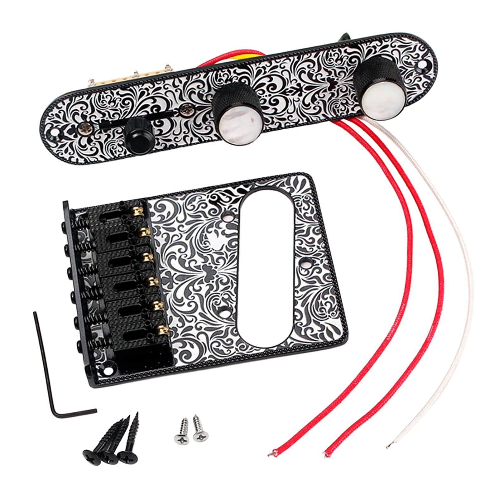 Parti di ricambio chitarra Bridge Sella Per Chitarra In Metallo Squisito Nero Con Kit Di Cablaggio A Piastra Di Controllo