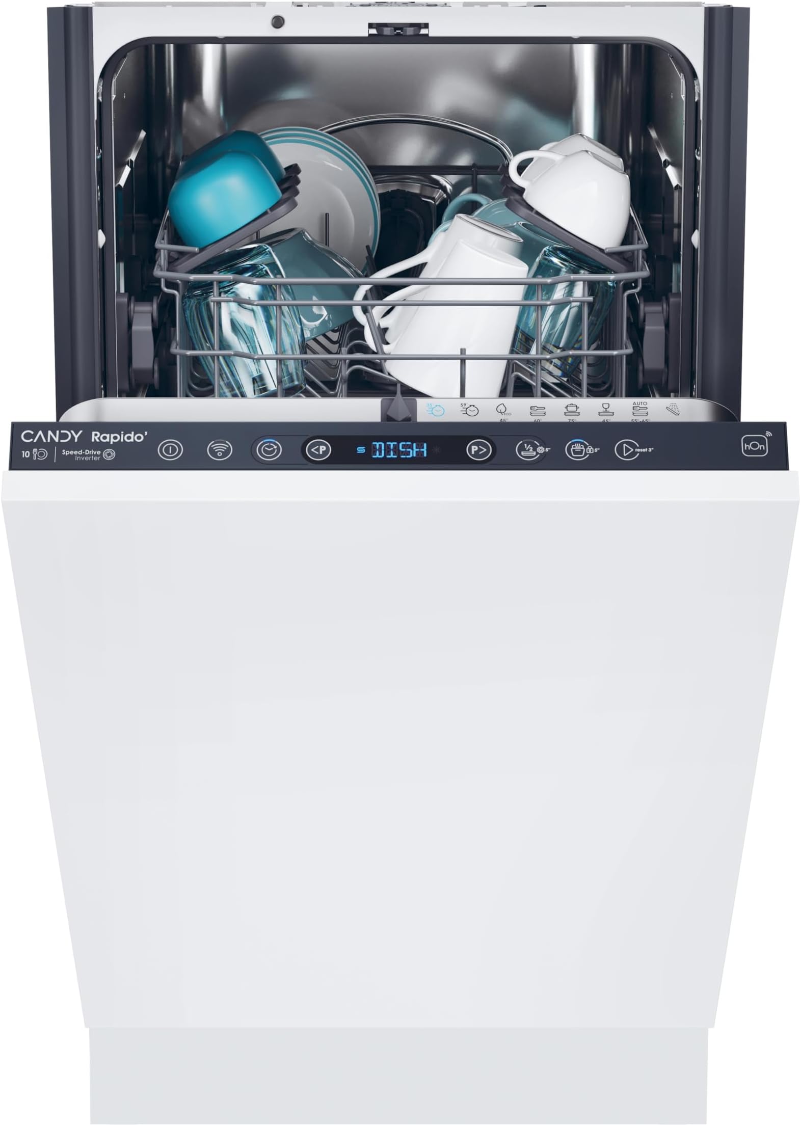 Candy CI0C7SB0FA Slimline Integrated Dishwasher, 10 Place Setting, Black Bezel, C Rated