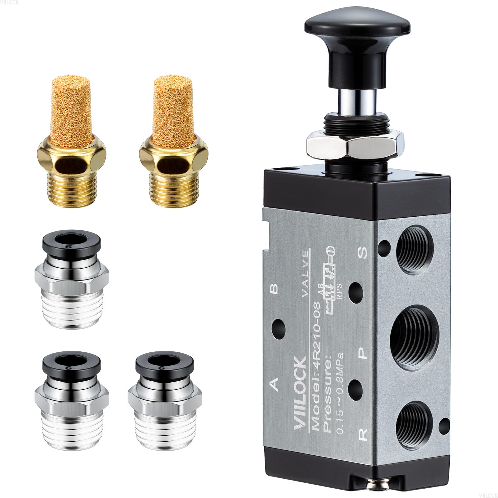 VIILOCK Pneumatic Air Hand Lever Valve, 5 Way 2 Position 1/4”NPT Solenoid Valve Manual Control Direct Driving Type Push-Pull 4R210-08