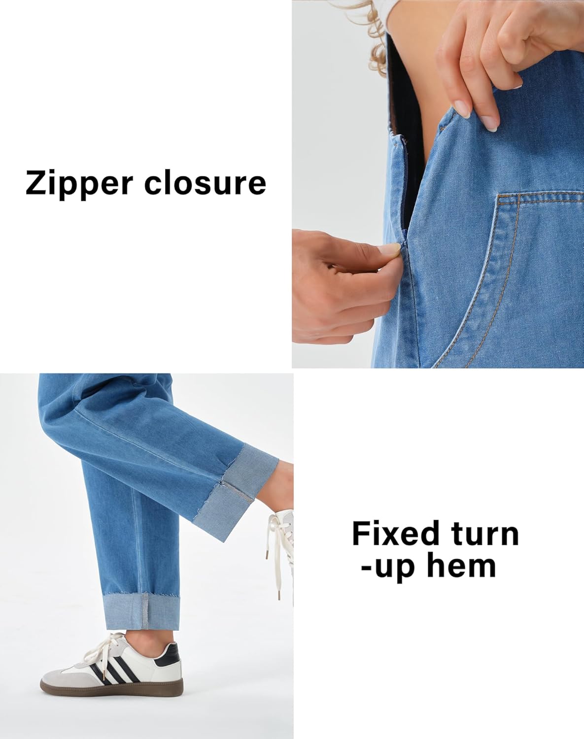 roswear Women's Denim Overalls Thin Sleeveless Jumpsuits with Adjustable Strap Cuffed Hem - Image 7