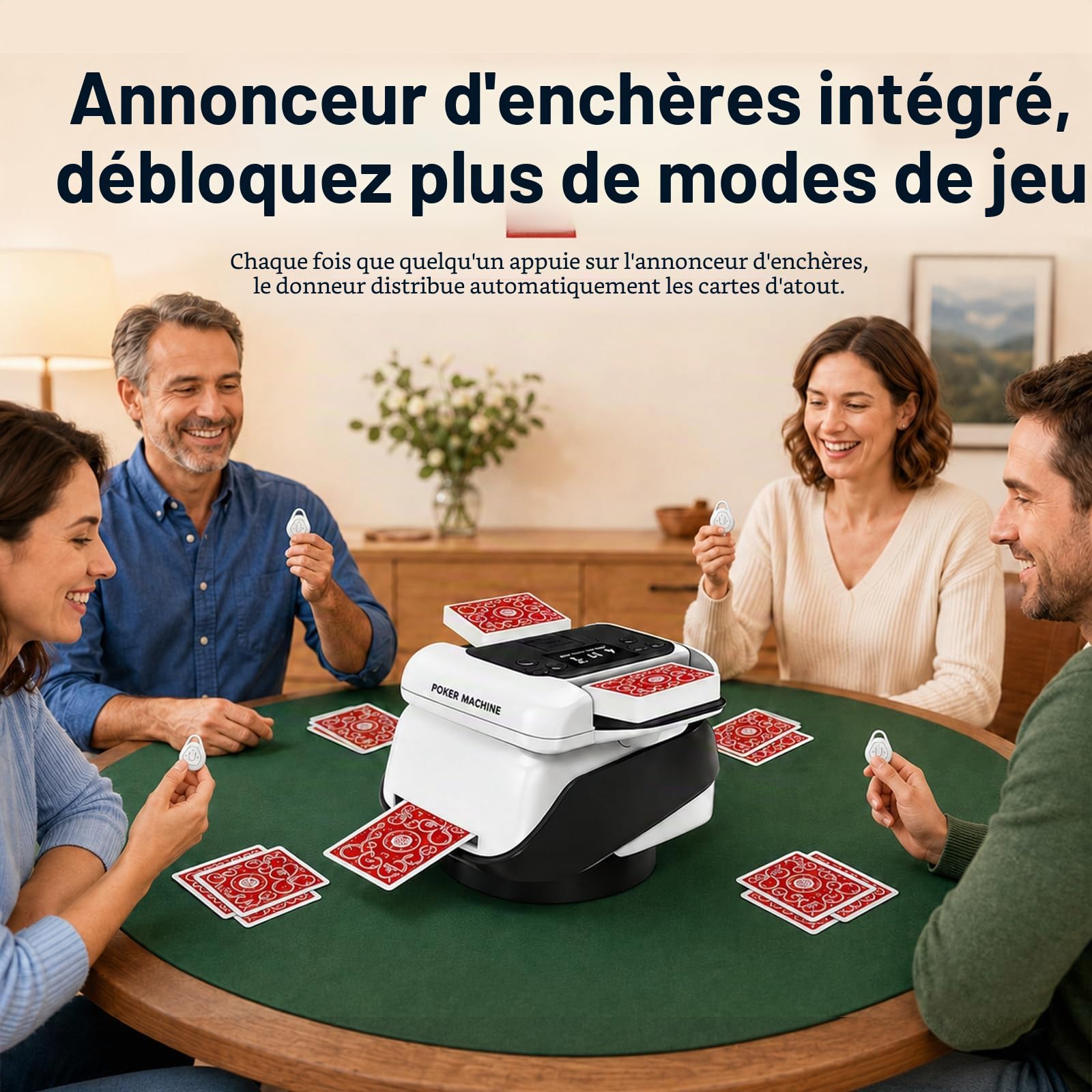 Mélangeur et Distributeur de Carte Automatique 2-en-1, Distributeur Cartes Jeu Automatique pour 2-8 Joueurs, 360° Rotation Rechargeable, Compatible avec UNO/Poker/Tous Types de Cartes