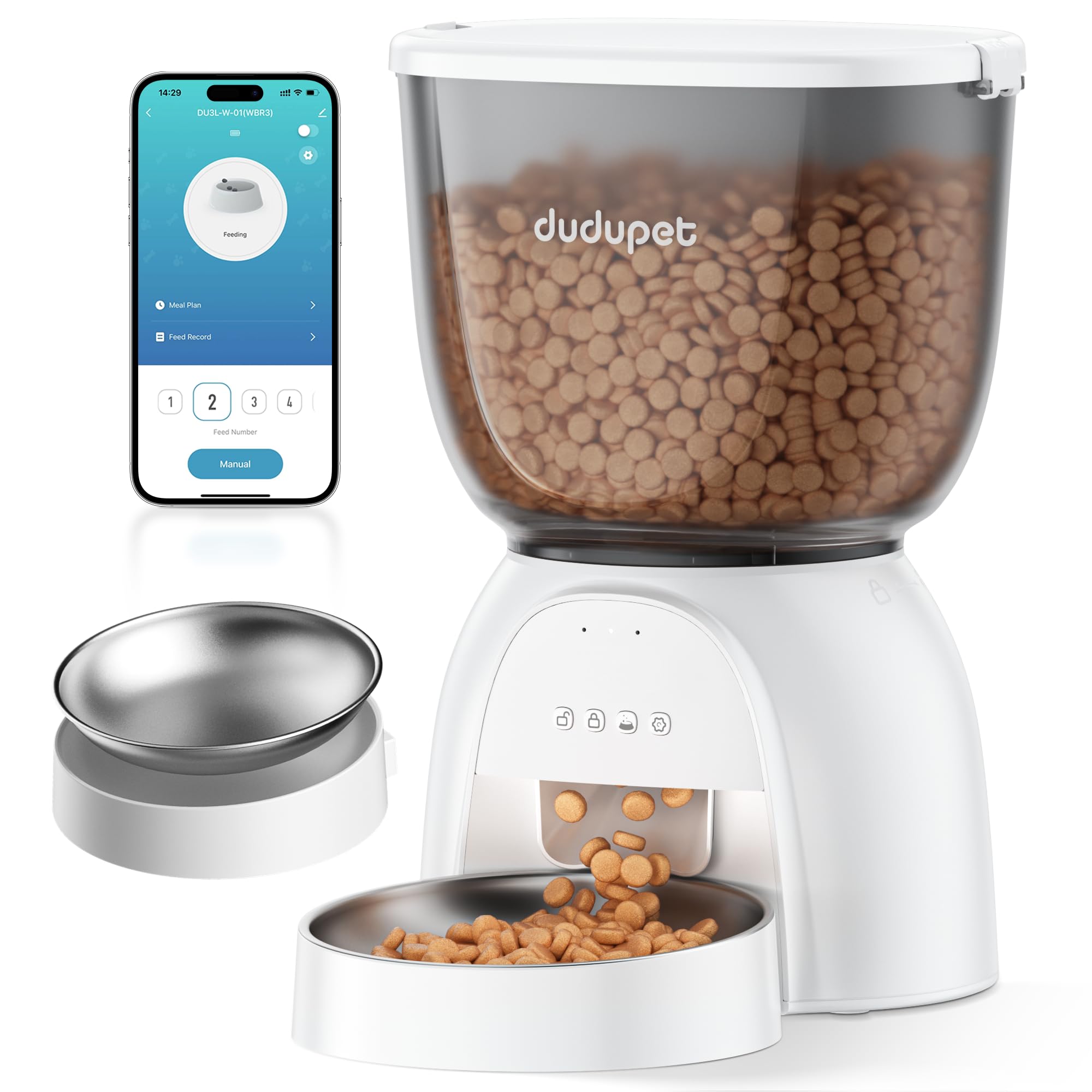 Automatic Cat Feeder with WiFi, App Control Automatic Pet Feeder, 5L Cat Food Dispenser Remote Feeding,10 Meals Programmable 1-15 Portion Control with Stainless Steel, Auto Dog Feeders Dry Food Only