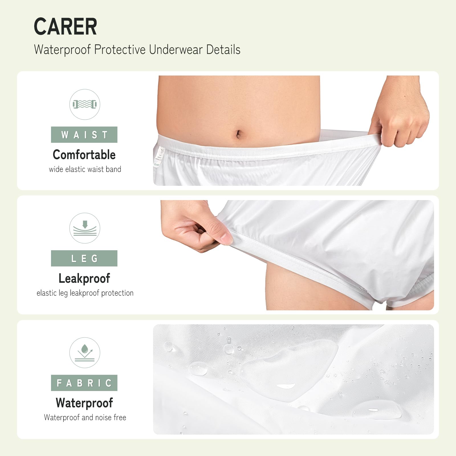 Carer 2 szt. pokrowce na pieluchy dla dorosłych na nietrzymanie moczu, zmywalna, szczelna bielizna wielokrotnego użytku, wodoodporna bielizna na nietrzymanie moczu, unisex, białe, M