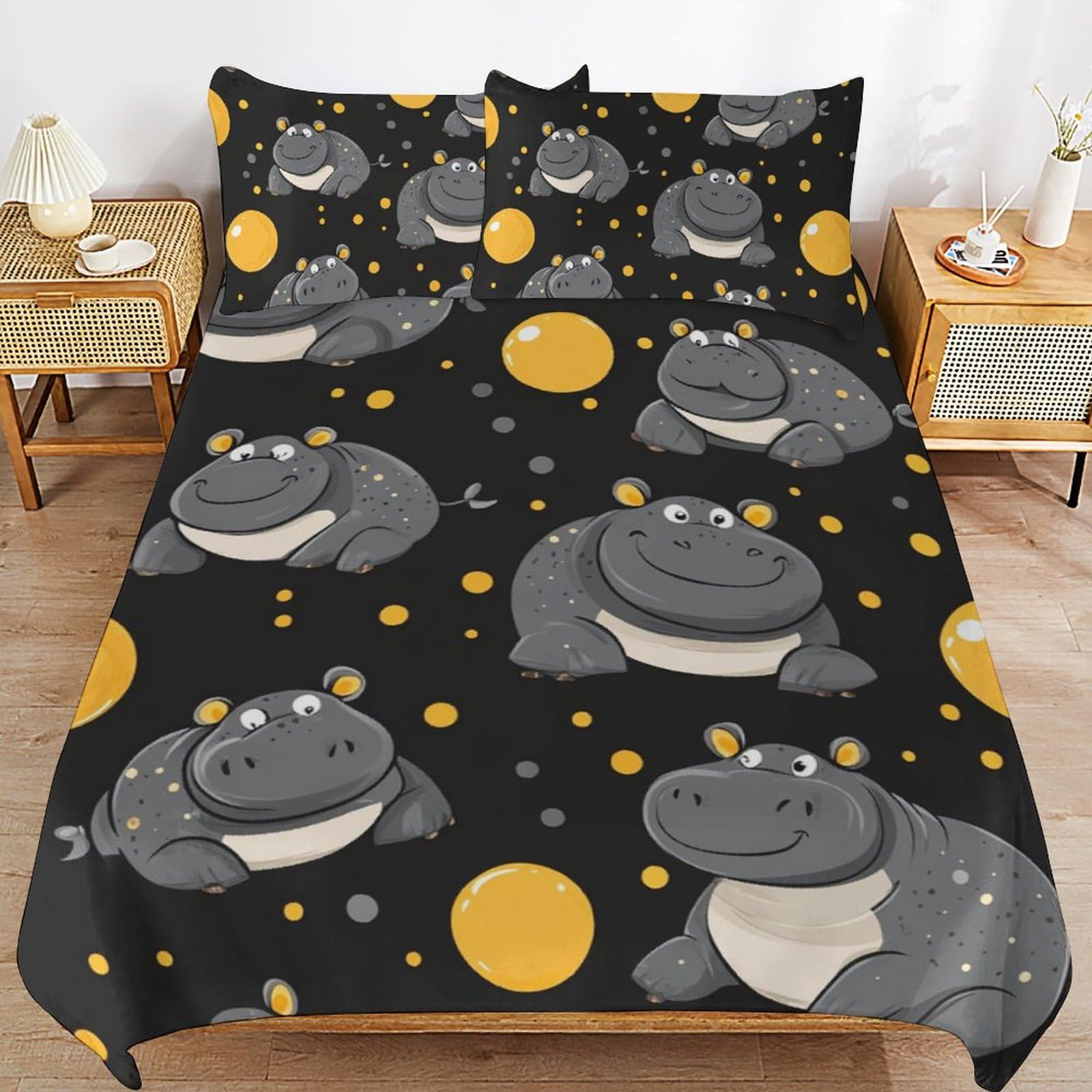 Juego de cama de hipopótamo lavable y antiarrugas para el descanso infantil