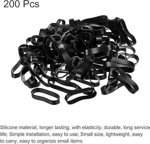 Miniatura 3 de PATIKIL Bandas de goma de silicona, 200 piezas antideslizantes de 1 14 pulgadas, color negro plano para envolver cables, envolturas de bolsas, arte