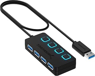 Sabrent HB-UM43 4-Port USB 3.0 Hub with Individual LED Switches, Slim Portable Design, 2FT Cable, 5Gbps Transfer - Mac & PC Compatible