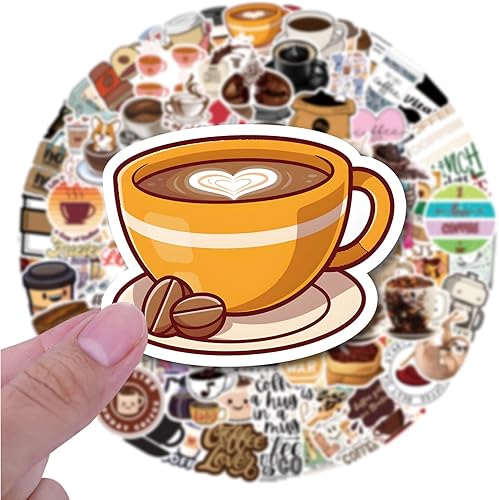 Miniatura 3 de Calcomanías de café | Paquete de 100 calcomanías de vinilo impermeables para bebidas de café para laptop, parachoques, botellas de agua,