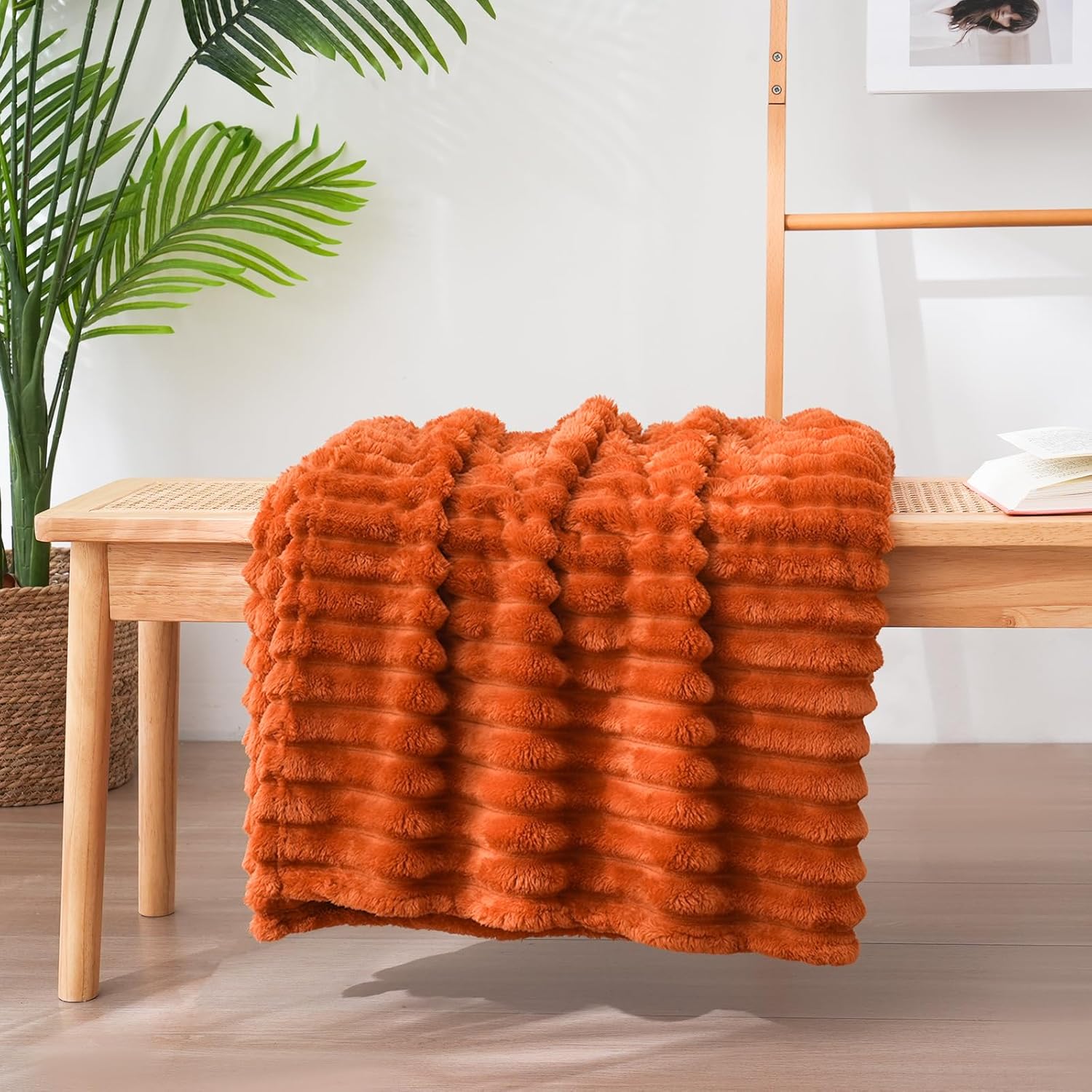 Vessia Flannel Fleece Throw Blanket for Couch,Sofa,Bed, 300GSM Striped Orange Throw Blanket for Adults and Kids, Super Soft Warm Cozy Lightweight Home Decor for All-Season(50x70inch) - Image 6
