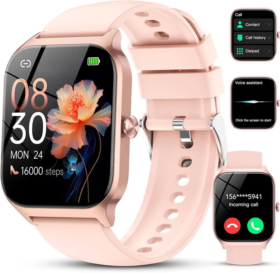 CASCHO Montre Connectée Femme Homme, 1.85" HD Smartwatch, 115+ Modes, Sport Tracker avec téléphonie Bluetooth,Montre Podomètre étanche IP68, Veille jusqu'à 30 Jours, iOS/Android - Rose