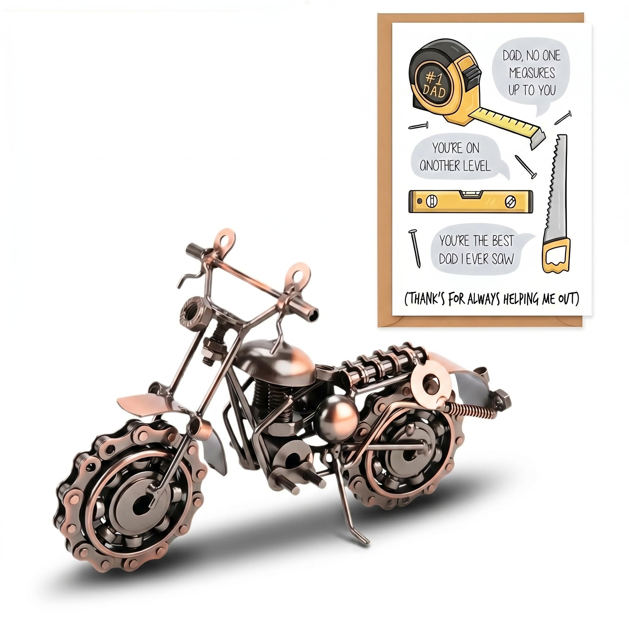 Motorbikes Model Gift, Unique Bronze Metal Motorbikes Model Father’s Day Card Gift for Dad, Motorbike Gifts for Men, Ideal Christmas Birthday Present for Motorcycle Lovers Dads Who Want Nothing