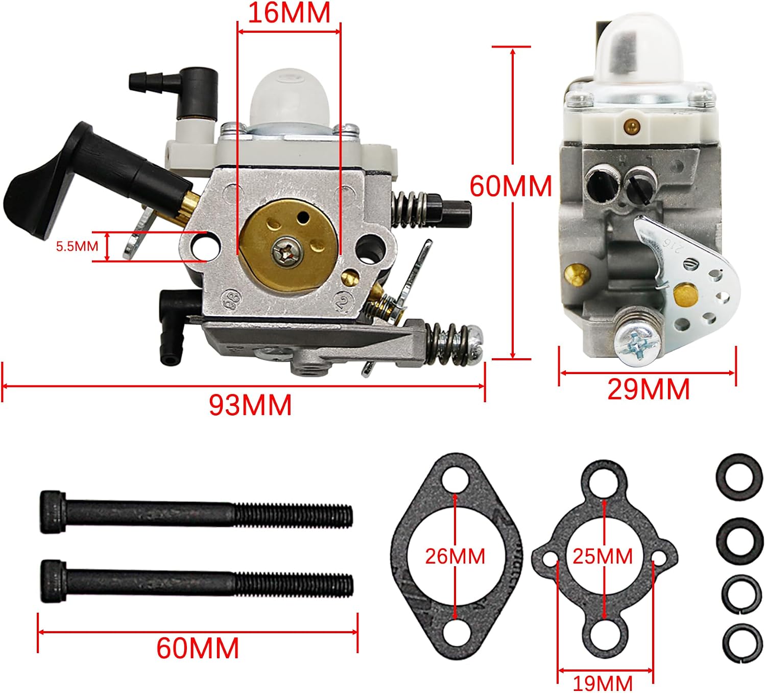 FLMLF Premium Performance Carburetor For Walbro 1191 For 1/5 HPI Baja 5B Losi 5ive-T 36cc-45cc Zenoah CY Engine